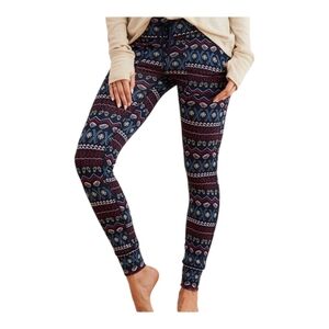 aerie Navy Blue & Burgundy Patterned Leggings